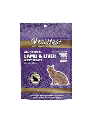 The Real Meat Company lamb and liver cat treats 3oz bag front