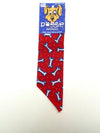 Doggie Dannas red with white polka dot and blue outlined white dog bones print bandana