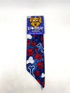 Doggie Dannas blue with red paw prints and white bones print bandana